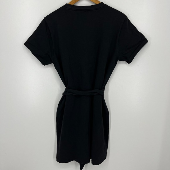 Vince Short Sleeve Tie-Waist T-Shirt Dress Women's Size L Black Crew Neck Cotton - Picture 5 of 9